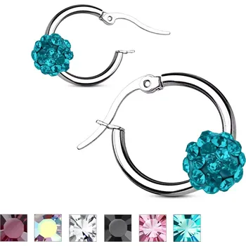 Náušnice Náušnice z chirurgické oceli, hladký kroužek s třpytivou kuličkou - Barva: Černá