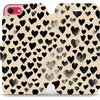 Pouzdro na mobilní telefon Flipové pouzdro Mobiwear - Apple iPhone 7 / 8 / SE 2020 / SE 2022 - VA51S Černá srdíčka (Knížkové flip pouzdro, obal, kryt na mobil Apple iPhone 7 / 8 / SE 2020 / SE 2022 - VA51S Černá srdíčka, materiál Umělá kůže + TPU - ochrana 360°, stojánek, silikonov