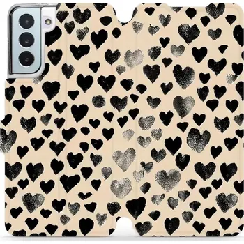 Pouzdro na mobilní telefon Flipové pouzdro Mobiwear - Samsung Galaxy S21 Plus - VA51S Černá srdíčka (Knížkové flip pouzdro, obal, kryt na mobil Samsung Galaxy S21 Plus - VA51S Černá srdíčka, materiál Umělá kůže + TPU - ochrana 360°, stojánek, silikonová vanička, magnetické zavírání