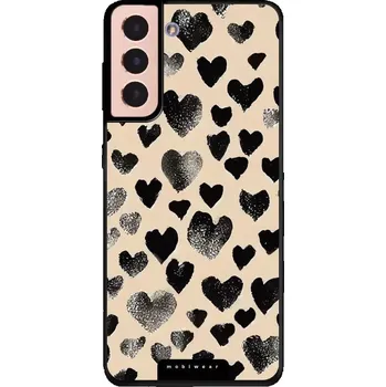 Pouzdro na mobilní telefon Lesklý kryt Mobiwear Glossy - Samsung Galaxy S21 - GA51G Černá srdíčka (Prémiové lesklé pouzdro, obal, kryt Mobiwear Glossy na mobil Samsung Galaxy S21 - GA51G Černá srdíčka, materiál Plast + TPU silikon - krytí po všech stranách, neošoupatelný potisk,)