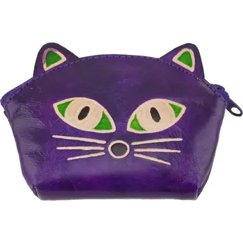 Peněženka Kožená peněženka na drobné Kočka fialová 10 x 8 cm