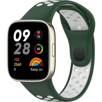 Příslušenství k chytrým hodinkám eses Silikonový dírkovaný řemínek pro Xiaomi Redmi Watch 3 Active - Tmavě zeleno bílý