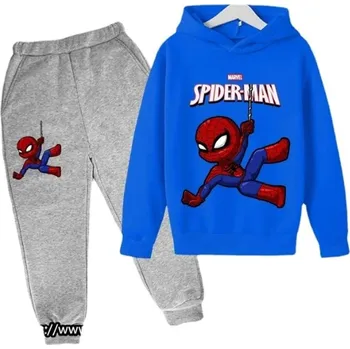 Spiderman Dětská tepláková souprava s potiskem akčního hrdiny - Spidermana (šedé tepláky) Barva: modrá mikina, Velikost: 130 / 7-8 let