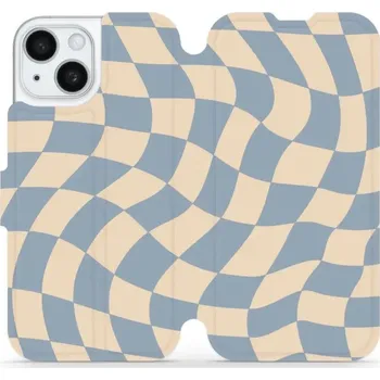 Pouzdro na mobilní telefon Flipové pouzdro Mobiwear - Apple iPhone 15 - VA59S Modrá a béžová šachovnice (Knížkové flip pouzdro, obal, kryt na mobil Apple iPhone 15 - VA59S Modrá a béžová šachovnice, materiál Umělá kůže + TPU - ochrana 360°, stojánek, silikonová vanička, magnetické)
