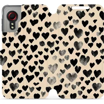 Pouzdro na mobilní telefon Flipové pouzdro Mobiwear - Samsung Galaxy Xcover 5 - VA51S Černá srdíčka (Knížkové flip pouzdro, obal, kryt na mobil Samsung Galaxy Xcover 5 - VA51S Černá srdíčka, materiál Umělá kůže + TPU - ochrana 360°, stojánek, silikonová vanička, magnetické zavírání