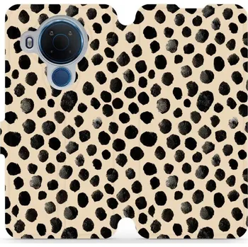 Pouzdro na mobilní telefon Flipové pouzdro Mobiwear - Nokia 5.4 - VA50S Černé puntíky (Knížkové flip pouzdro, obal, kryt na mobil Nokia 5.4 - VA50S Černé puntíky, materiál Umělá kůže + TPU - ochrana 360°, stojánek, silikonová vanička, magnetické zavírání)