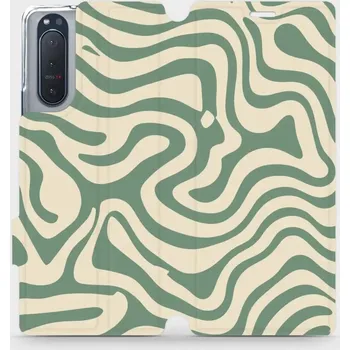 Pouzdro na mobilní telefon Flipové pouzdro Mobiwear - Sony Xperia 5 II - VA57S Zelené a béžové zkrouceniny (Knížkové flip pouzdro, obal, kryt na mobil Sony Xperia 5 II - VA57S Zelené a béžové zkrouceniny, materiál Umělá kůže + TPU - ochrana 360°, stojánek, silikonová vanička,)