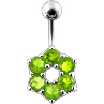 Piercing Šperky4U Stříbrný piercing do pupíku - kytička, světle zelené zirkony - BP01016-G