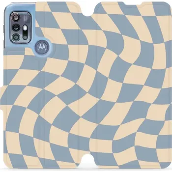 Pouzdro na mobilní telefon Flipové pouzdro Mobiwear - Motorola Moto G20 - VA59S Modrá a béžová šachovnice (Knížkové flip pouzdro, obal, kryt na mobil Motorola Moto G20 - VA59S Modrá a béžová šachovnice, materiál Umělá kůže + TPU - ochrana 360°, stojánek, silikonová vanička,)
