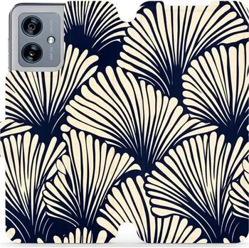 Pouzdro na mobilní telefon Flipové pouzdro Mobiwear - Motorola Moto G54 5G / Moto G54 5G Power Edition - VA41S Béžové květy na modré (Knížkové flip pouzdro, obal, kryt na mobil Motorola Moto G54 5G / Moto G54 5G Power Edition - VA41S Béžové květy na modré, materiál Umělá kůže + TPU
