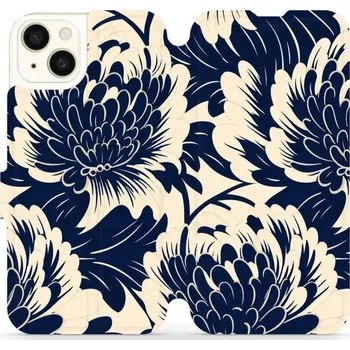 Pouzdro na mobilní telefon Flipové pouzdro Mobiwear - Apple iPhone 15 Plus - VA40S Modré a béžové květy (Knížkové flip pouzdro, obal, kryt na mobil Apple iPhone 15 Plus - VA40S Modré a béžové květy, materiál Umělá kůže + TPU - ochrana 360°, stojánek, silikonová vanička, magnetické)