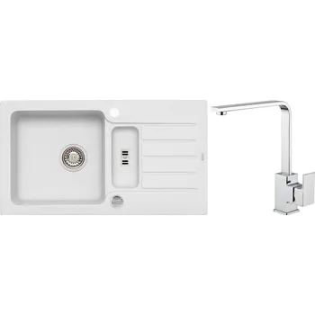 Alveus Set Niagara 70 Granitový dřez s vaničkou a odkapem 780x435 mm+ baterie Reno, bílá, SETA554