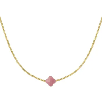 Náhrdelník ORNAMENTI Pozlacený náhrdelník Pink Clover Natural Stones gold