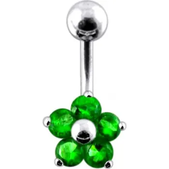 Piercing Šperky4U Stříbrný piercing do pupíku - kytička, tmavě zelené zirkony - BP01070-E