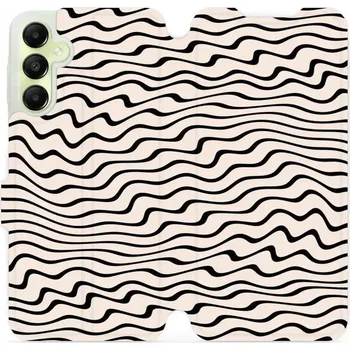 Pouzdro na mobilní telefon Flipové pouzdro Mobiwear - Samsung Galaxy A05s - VA62S Vlnky na béžové (Knížkové flip pouzdro, obal, kryt na mobil Samsung Galaxy A05s - VA62S Vlnky na béžové, materiál Umělá kůže + TPU - ochrana 360°, stojánek, silikonová vanička, magnetické zavírání)