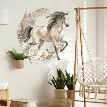 Samolepící dekorace INSPIO Samolepky na zeď - Hnědý kůň v boho stylu, velikost 90 x 100 cm, 9273f