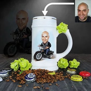 Dárkový potravinový koš Vtipný dárek pro motorkáře k narozeninám, vánocům | Pivní půllitr s potiskem