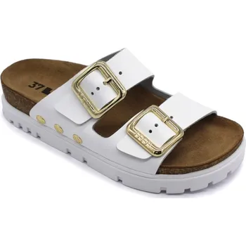 Dámská zdravotní obuv Leon 6010 Dámské korkové pantofle na platformě - Bílá Velikost: 39