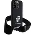 Pouzdro na mobilní telefon Karl Lagerfeld Saffiano Crossbody Metal Karl and Choupette pro iPhone 15 Pro černý