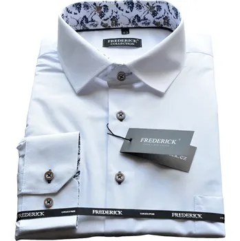 Pánská košile Pánská košile s dlouhým rukávem - střih REGULAR - vzor F268 - bílá barva s kombinací na límci a manžetě rukávu - 48