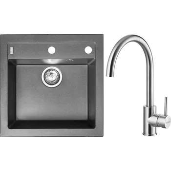 Alveus Set Formic 20 Granitový dřez bez odkapu 520x510 mm + baterie Elza BRS, steel, SETA428