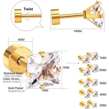 Náušnice Elegantní náušnice z chirurgické oceli s krystaly - bílá + zlatá,6mm