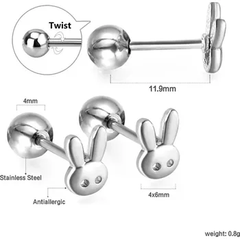 Náušnice Dívčí náušnice z nerezové oceli - Králičí,1 pár