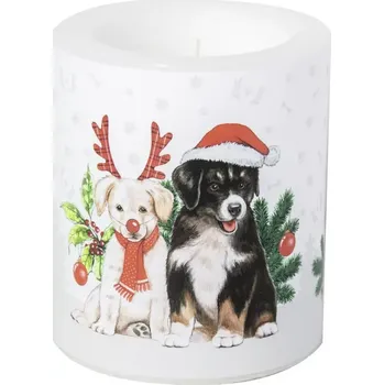 Svícen Pes Vánoční svíčka Pejsci o Vánocích 10,5 cm