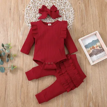 Kojenecká souprava 3 dílný dívčí kojenecký set body + tepláčky + čelenka (vel. 0-18 měsíců) Barva: Vínová, Velikost: 9 měsíců