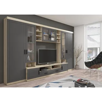 Obývací stěna LEMPERT Obývací stěna PARIS - grafit MDF / dub sonoma