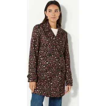 Dámský kabát Kabát s dvouřadým zapínáním na knoflíky, vzor zvířecí srsti hnědošedá/černá 40