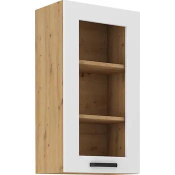Kuchyňská skříňka LEMPERT Horní skříňka prosklená LUNY 44 (40 / 90 cm) bílá / dub artisan