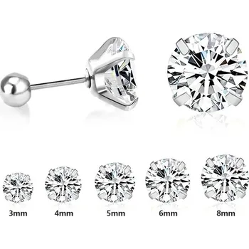 Náušnice Náušnice z nerezové oceli s kubickým zirkonem - stříbrná 01,4mm