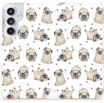 Pouzdro na mobilní telefon Flipové pouzdro Mobiwear - Samsung Galaxy A55 5G - M097P Mopsíci (Knížkové flip pouzdro, obal, kryt na mobil Samsung Galaxy A55 5G - M097P Mopsíci, materiál Umělá kůže + TPU - ochrana 360°, stojánek, silikonová vanička, magnetické zavírání)