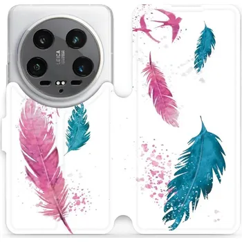 Pouzdro na mobilní telefon Flipové pouzdro Mobiwear - Xiaomi 14 Ultra 5G - MR08S Pírka (Knížkové flip pouzdro, obal, kryt na mobil Xiaomi 14 Ultra 5G - MR08S Pírka, materiál Umělá kůže + TPU - ochrana 360°, stojánek, silikonová vanička, magnetické zavírání)