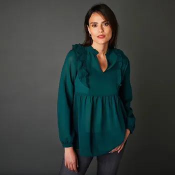 Jednobarevná tunika s volány a nařasením tmavě zelená 36