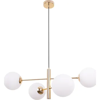 Light for home - Závěsné svítidlo ve zlatém provedení s bílými foukanými stínidly - "Kvintesence Glamouru"."VICENZA", 4x40W, E14, Zlatá