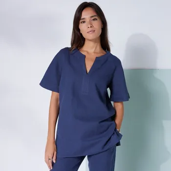 Tunika s tuniským výstřihem, bavlna-len nám. modrá 36