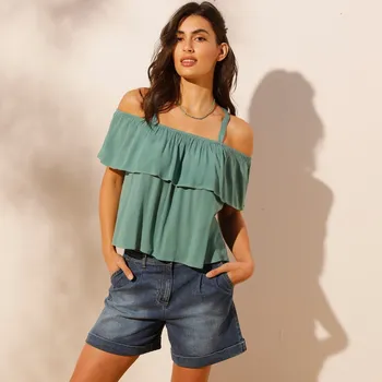 Dámské tričko Top s volány šedozelená 36