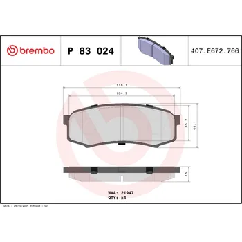 Brzdová destička Sada brzdových destiček, kotoučová brzda BREMBO P 83 024