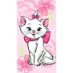 Dětská plážová osuška MARIE CAT PINK FLOWER, růžová kočička, froté, 70x140cm