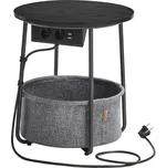 Vasagle Odkládací stolek s látkovým košem, zásuvkami a USB porty, černo-šedý LET228B02