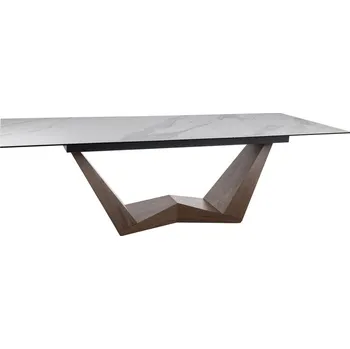 Jídelní stůl Nábytek PEGAS s.r.o. Jídelní stůl BONUCCI CERAMIC, Statuario Venato-Bílý mat/Ořech
