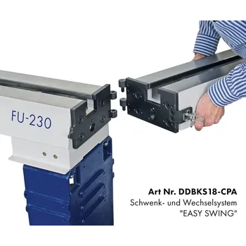 Příslušenstí k soustruhu DRECHSELMEISTER Rychloupínací otočný systém "EASY SWING" pro STRATOS FU-230, TWISTER FU-200, TWISTER ECO+ Snadná a rychlá montáž a demontáž přídavného lože s možností vytočení přídavného lože