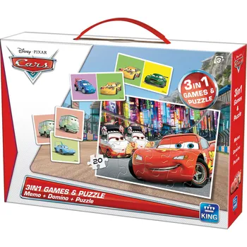 Puzzle Domino + pexeso + puzzle King Auta, 20 dílků