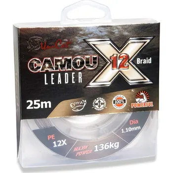 Uni Cat šňůra na návazce Camou X-12 Leader 12X 0.90mm 105kg, 25m (Velmi kvalitní návazcová šňůra na všechny typy montáží pro lov sumců upletená z 12ti vláken.)