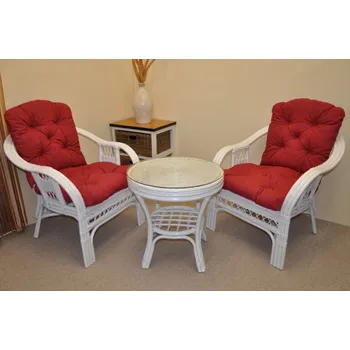 Sedací souprava Axin Trading s.r.o. Ratanová sedací souprava Rio De Janeiro 2+1 bílá polstry vínový melír