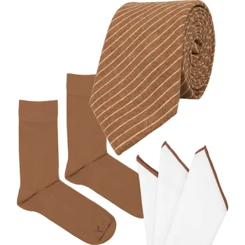 Kravata Bubibubi Hnědá kravatová sada s proužky velikost ponožek 43-46