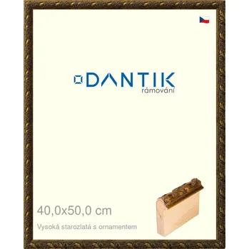 Rám na obraz DANTIK rámeček 40x50 | Vysoká starozlatá s ornamentem (Plexi Čiré) (Vyrobeno s láskou u nás v DANTIKU)