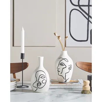 Váza Květinová váza bílá kamenina motivem obličeje, vnitřní dekorace moderní design, vodotěsný Beliani